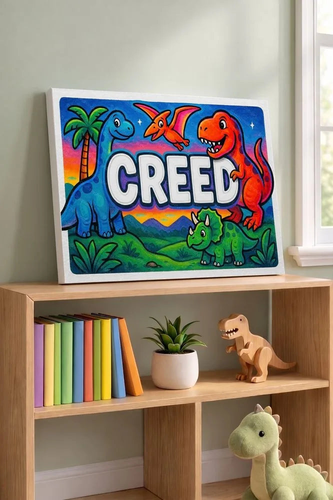 Creed Name Art - Dinosaur Adventure personalized wall print for kids