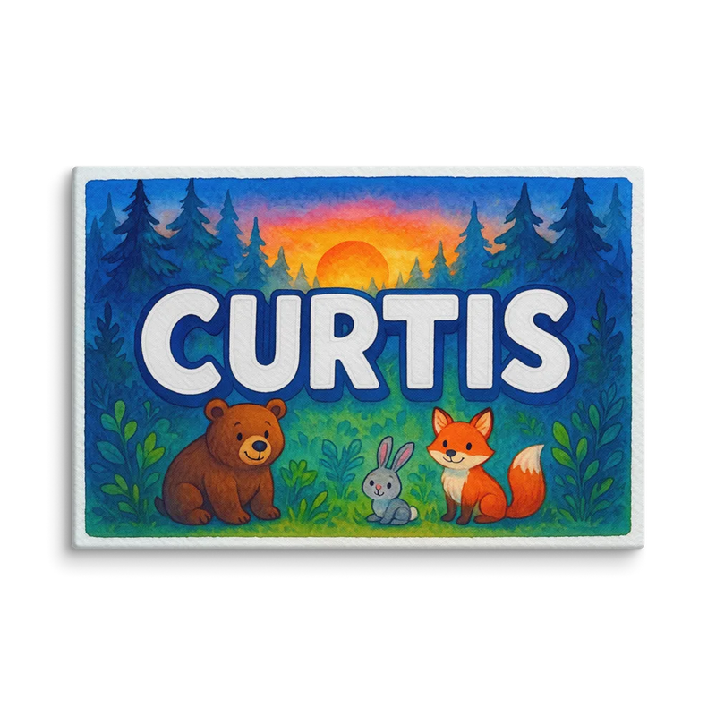 Curtis Name Art - Forest Friends personalized wall print for kids
