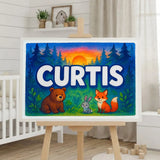 Curtis Name Art - Forest Friends personalized wall print for kids