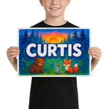 Curtis Name Art - Forest Friends personalized wall print for kids