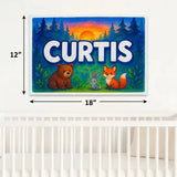 Curtis Name Art - Forest Friends personalized wall print for kids