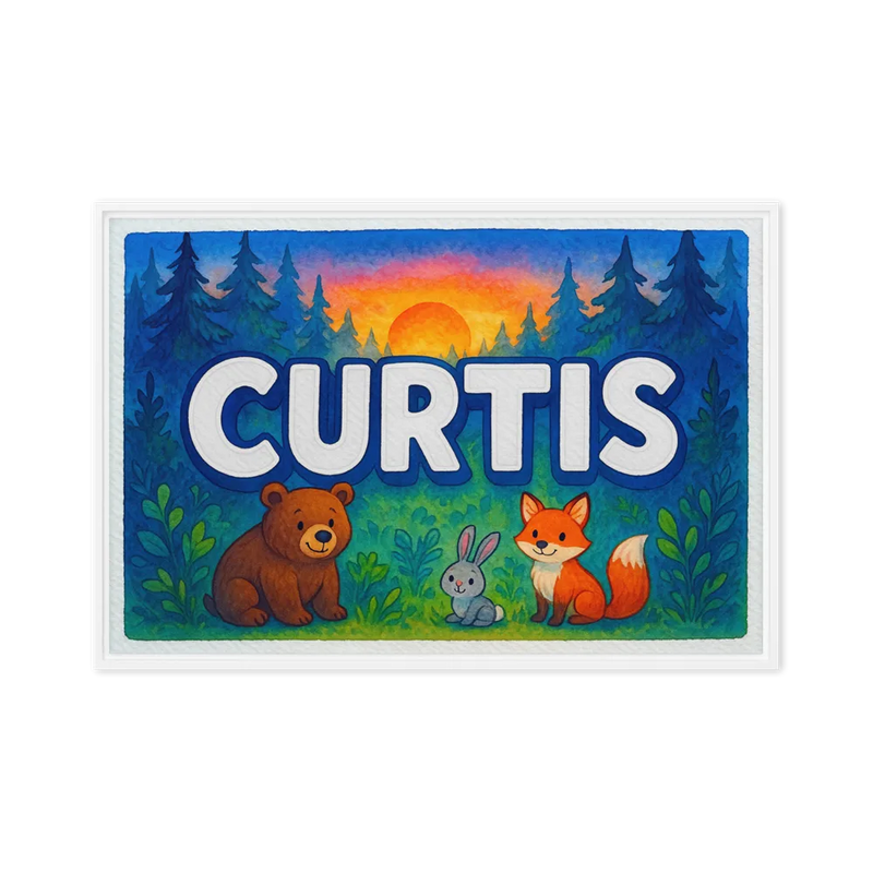 Curtis Name Art - Forest Friends personalized wall print for kids