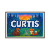 Curtis Name Art - Forest Friends personalized wall print for kids