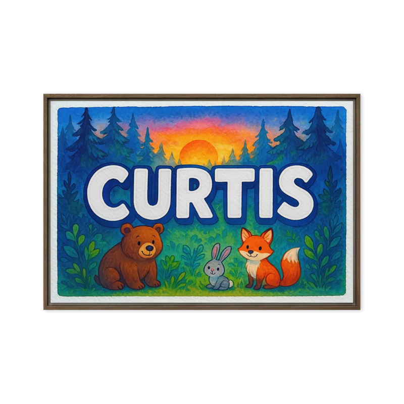 Curtis Name Art - Forest Friends personalized wall print for kids