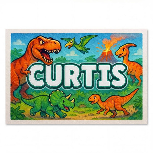 Personalized Curtis name art print in the Dinosaur adventure style