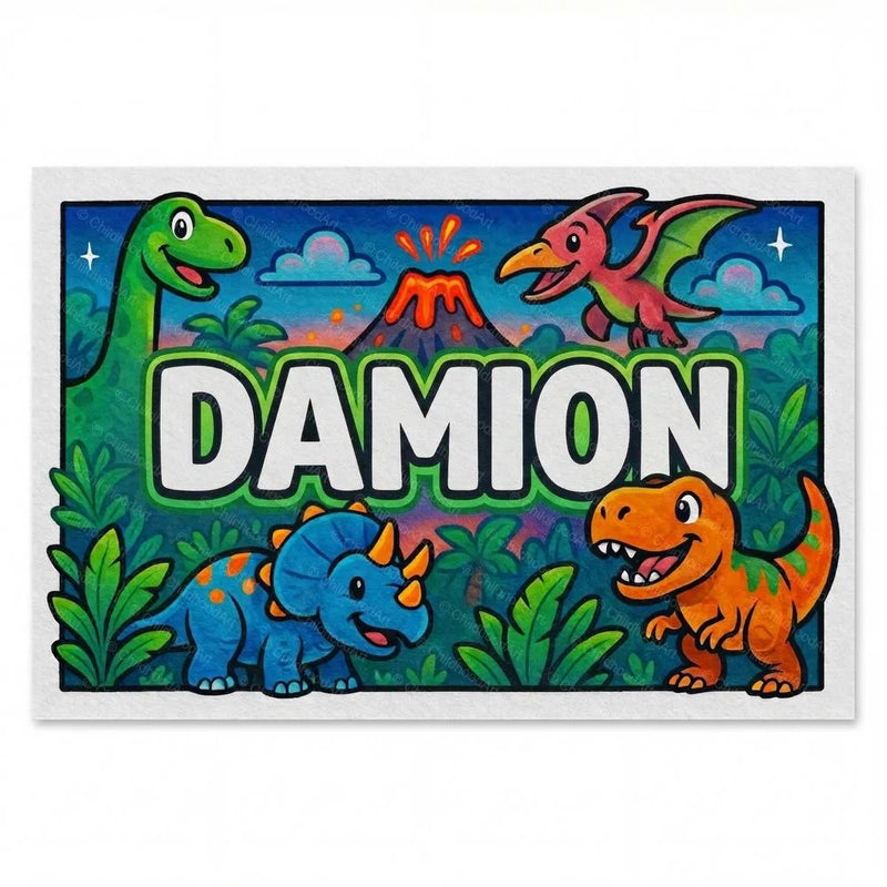 Damion Name Art - Dinosaur Adventure personalized wall print for kids
