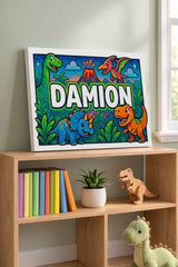 Damion Name Art - Dinosaur Adventure personalized wall print for kids