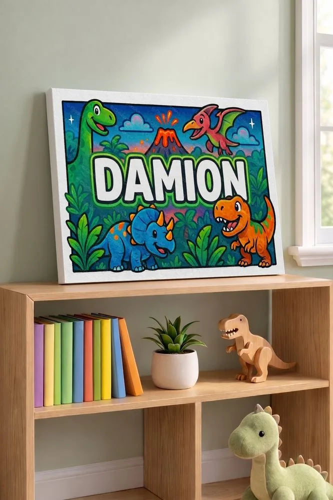 Damion Name Art - Dinosaur Adventure personalized wall print for kids