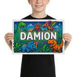 Damion Name Art - Dinosaur Adventure personalized wall print for kids