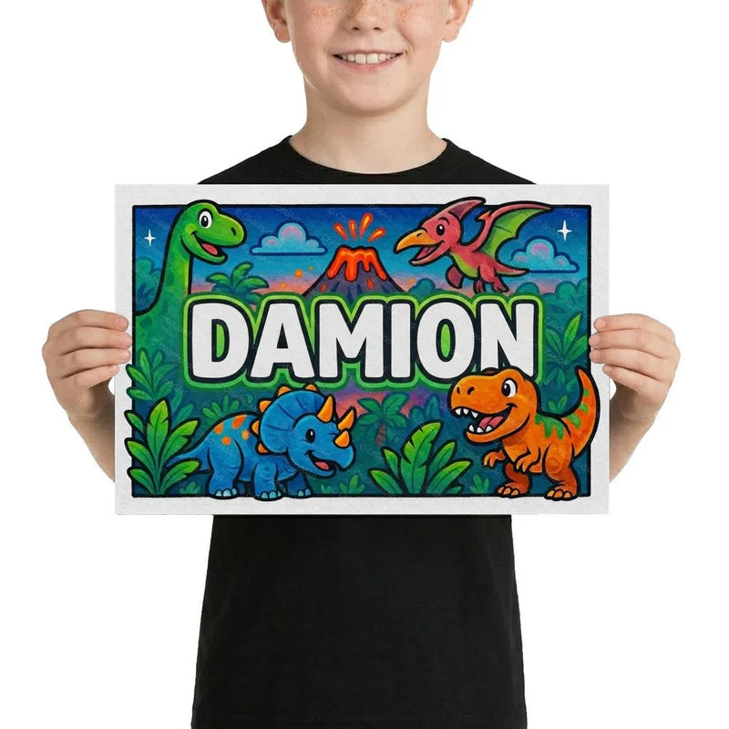 Damion Name Art - Dinosaur Adventure personalized wall print for kids