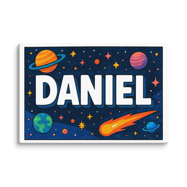 Space explorers themed name art featuring Daniel