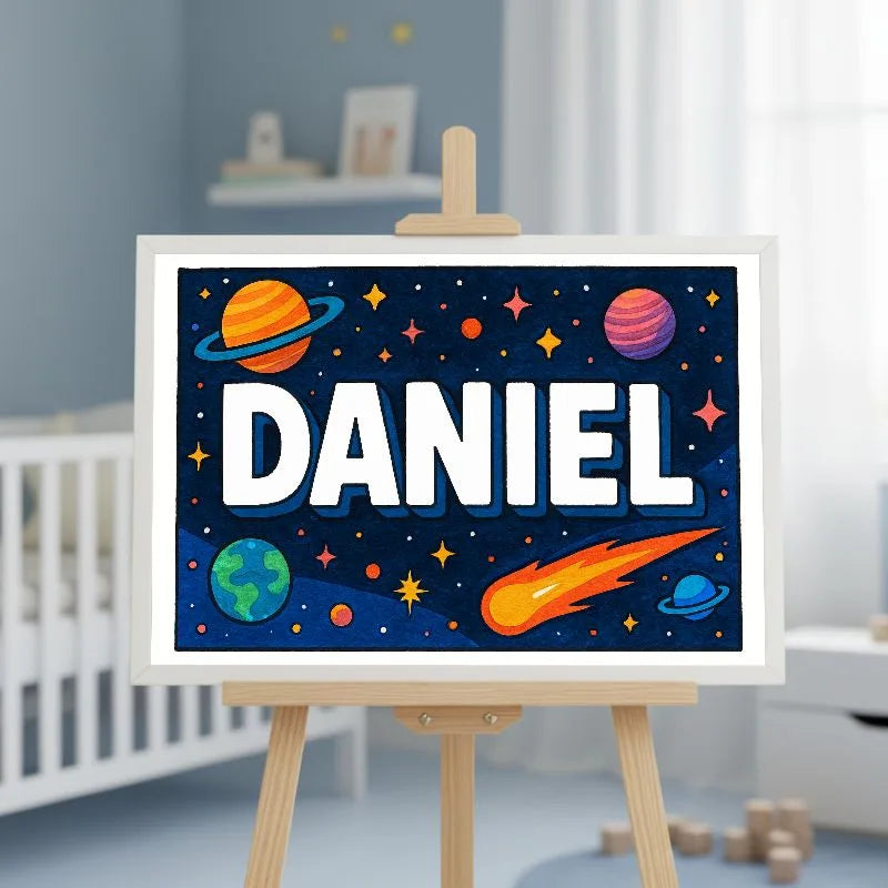 Daniel Name Art - Space Explorers personalized wall print for kids