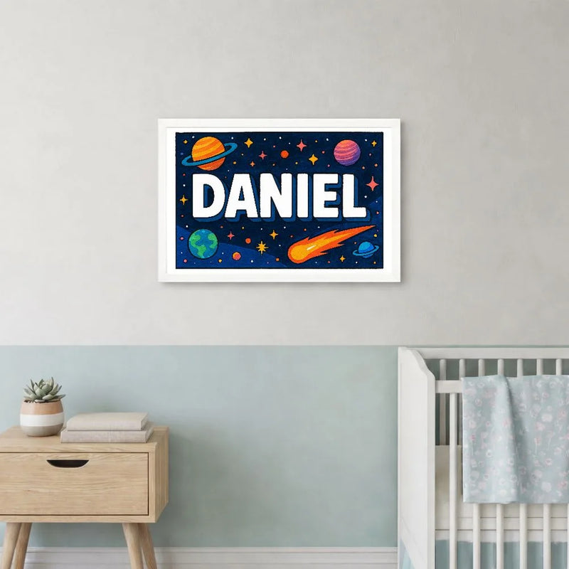 Daniel Name Art - Space Explorers personalized wall print for kids