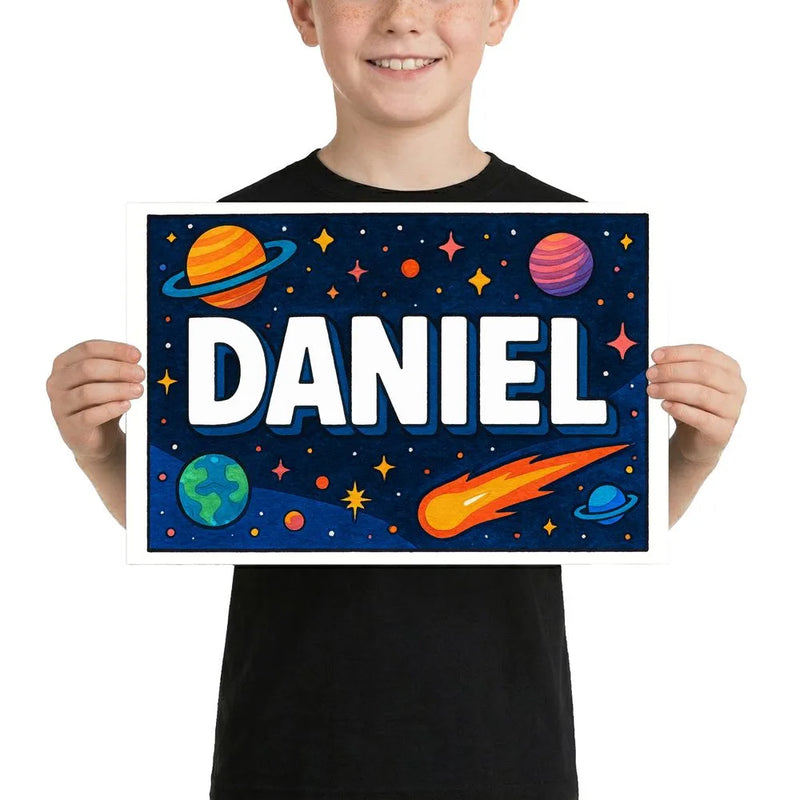 Daniel Name Art - Space Explorers personalized wall print for kids