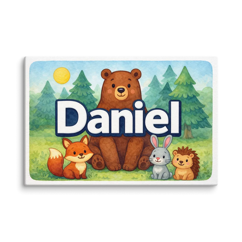 Daniel Name Art - Forest Friends personalized wall print for kids