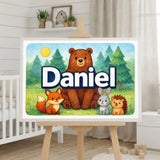 Daniel Name Art - Forest Friends personalized wall print for kids