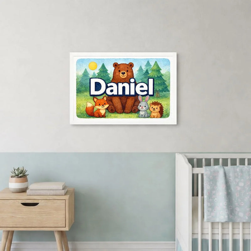 Daniel Name Art - Forest Friends personalized wall print for kids
