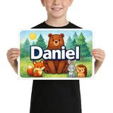 Daniel Name Art - Forest Friends personalized wall print for kids