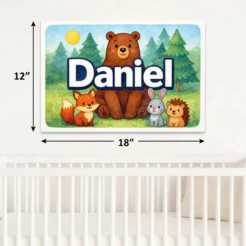 Daniel Name Art - Forest Friends personalized wall print for kids