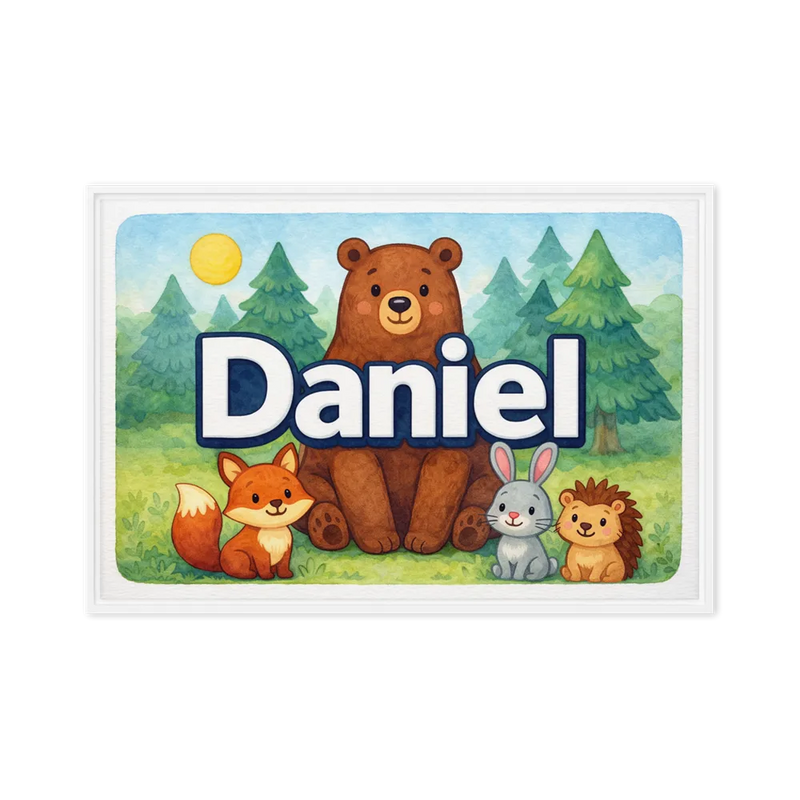 Daniel Name Art - Forest Friends personalized wall print for kids