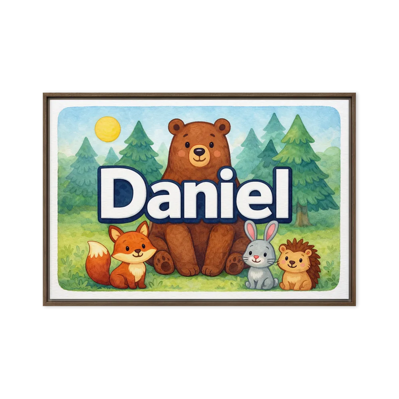Daniel Name Art - Forest Friends personalized wall print for kids