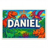 Daniel Name Art - Dinosaur Adventure personalized wall print for kids