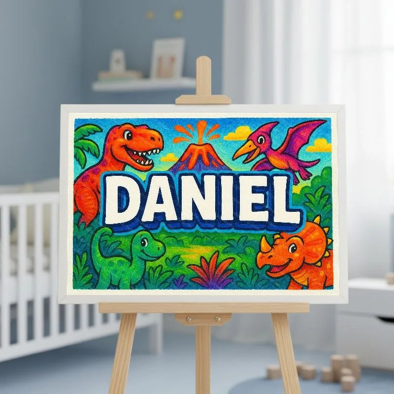 Daniel Name Art - Dinosaur Adventure personalized wall print for kids