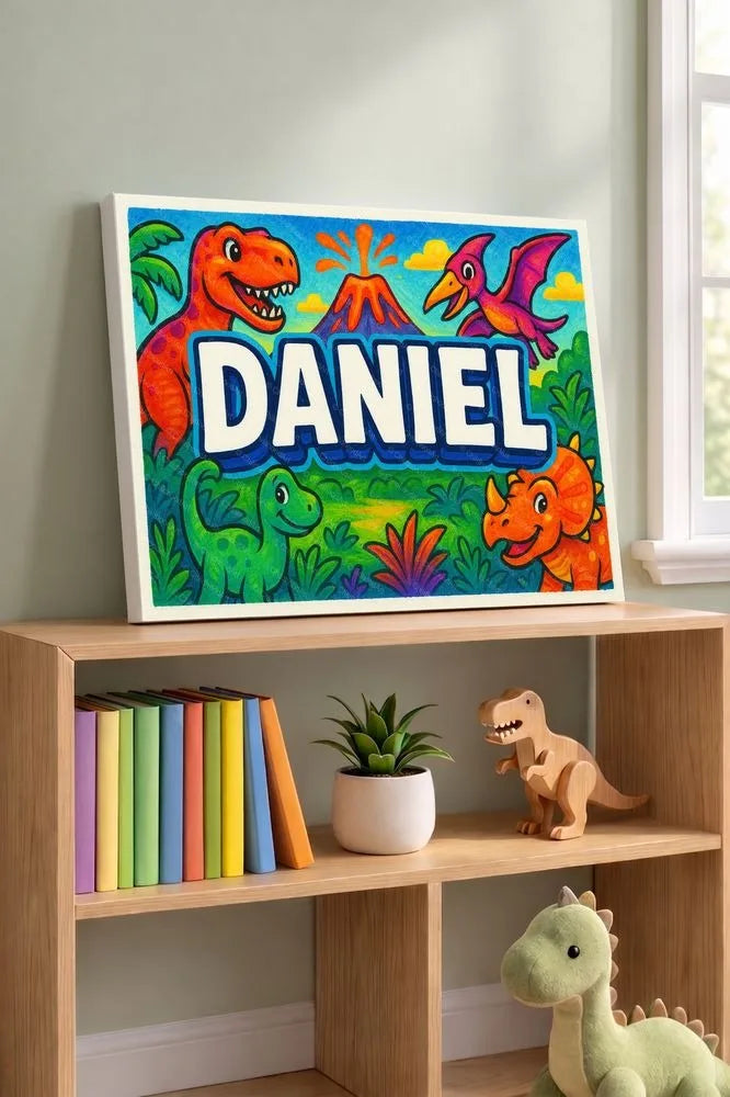 Daniel Name Art - Dinosaur Adventure personalized wall print for kids