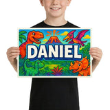 Daniel Name Art - Dinosaur Adventure personalized wall print for kids