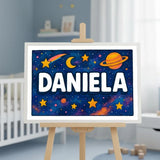 Daniela Name Art - Space Explorers personalized wall print for kids