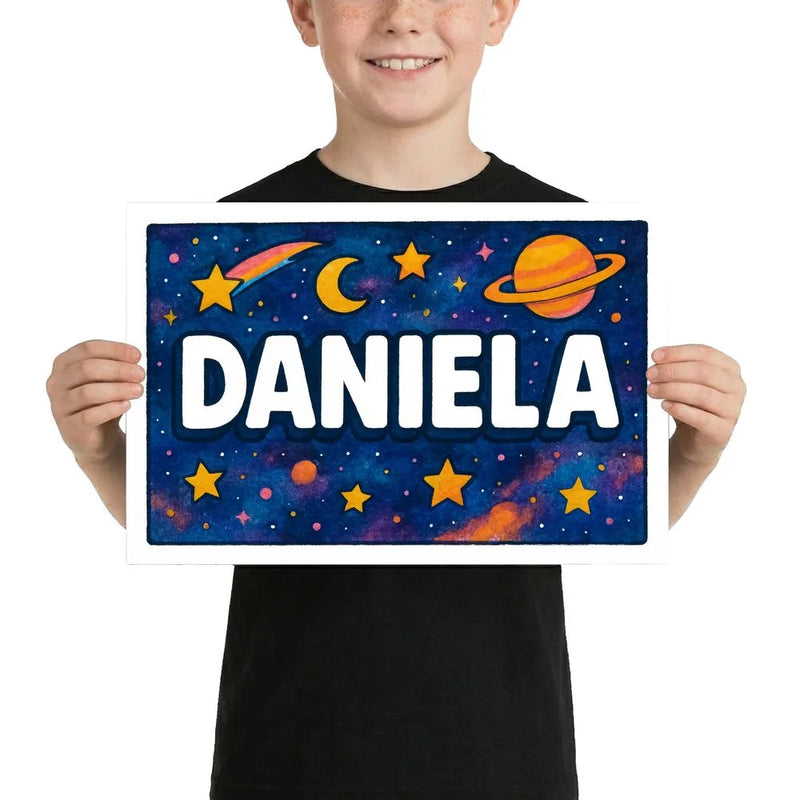 Daniela Name Art - Space Explorers personalized wall print for kids