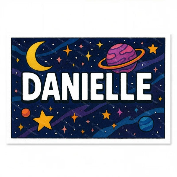 Space explorers themed name art featuring Danielle
