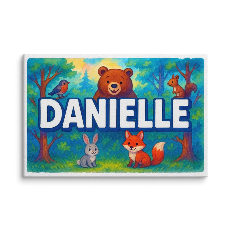 Danielle Name Art - Forest Friends personalized wall print for kids