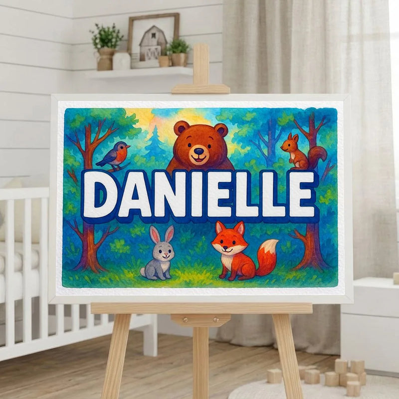 Danielle Name Art - Forest Friends personalized wall print for kids