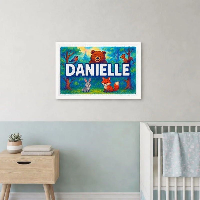 Danielle Name Art - Forest Friends personalized wall print for kids