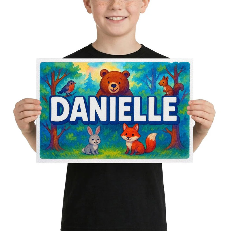 Danielle Name Art - Forest Friends personalized wall print for kids