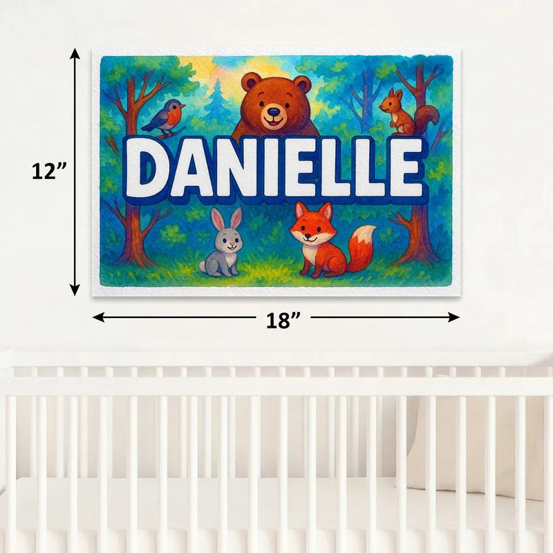 Danielle Name Art - Forest Friends personalized wall print for kids