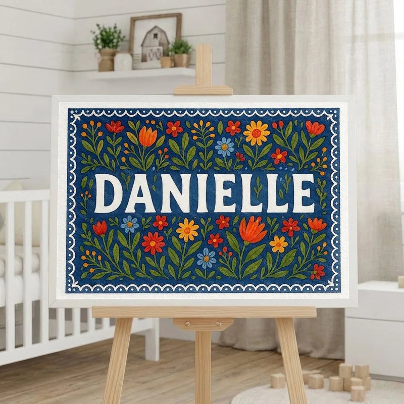Danielle Name Art - Floral Farmhouse personalized wall print for kids