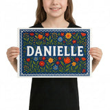 Danielle Name Art - Floral Farmhouse personalized wall print for kids