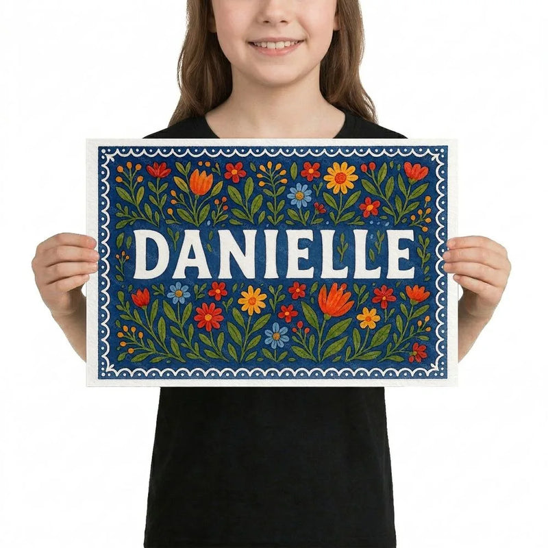 Danielle Name Art - Floral Farmhouse personalized wall print for kids