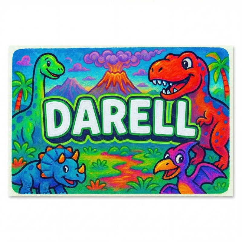 Darell Name Art - Dinosaur Adventure personalized wall print for kids