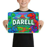 Darell Name Art - Dinosaur Adventure personalized wall print for kids