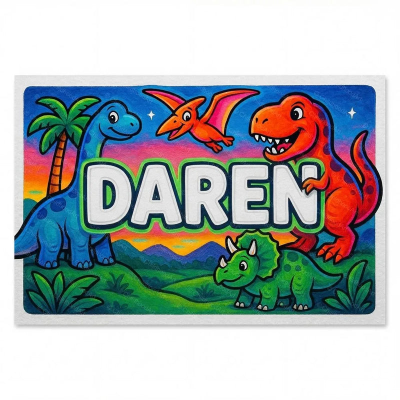 Daren Name Art - Dinosaur Adventure personalized wall print for kids
