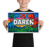 Daren Name Art - Dinosaur Adventure personalized wall print for kids