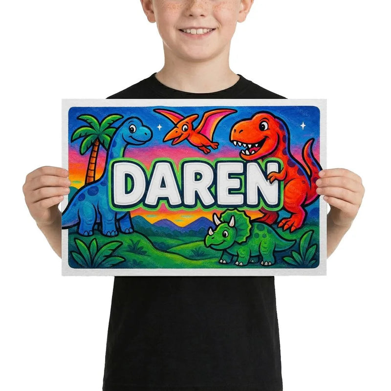 Daren Name Art - Dinosaur Adventure personalized wall print for kids