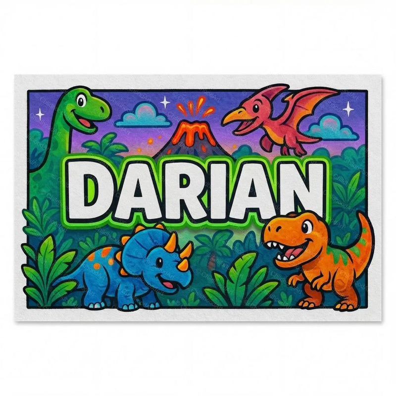 Darian Name Art - Dinosaur Adventure personalized wall print for kids