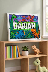 Darian Name Art - Dinosaur Adventure personalized wall print for kids