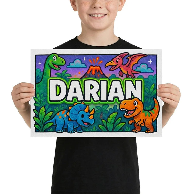 Darian Name Art - Dinosaur Adventure personalized wall print for kids