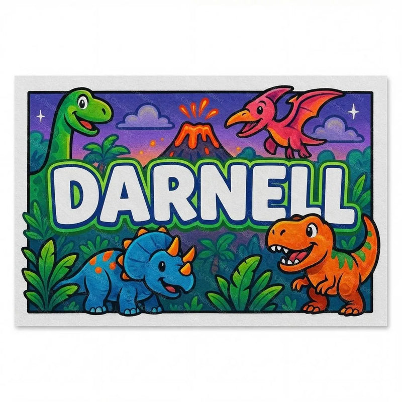 Darnell Name Art - Dinosaur Adventure personalized wall print for kids