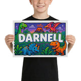 Darnell Name Art - Dinosaur Adventure personalized wall print for kids